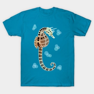 An illustration based on aboriginal style of dot painting depicting Seahorse T-Shirt